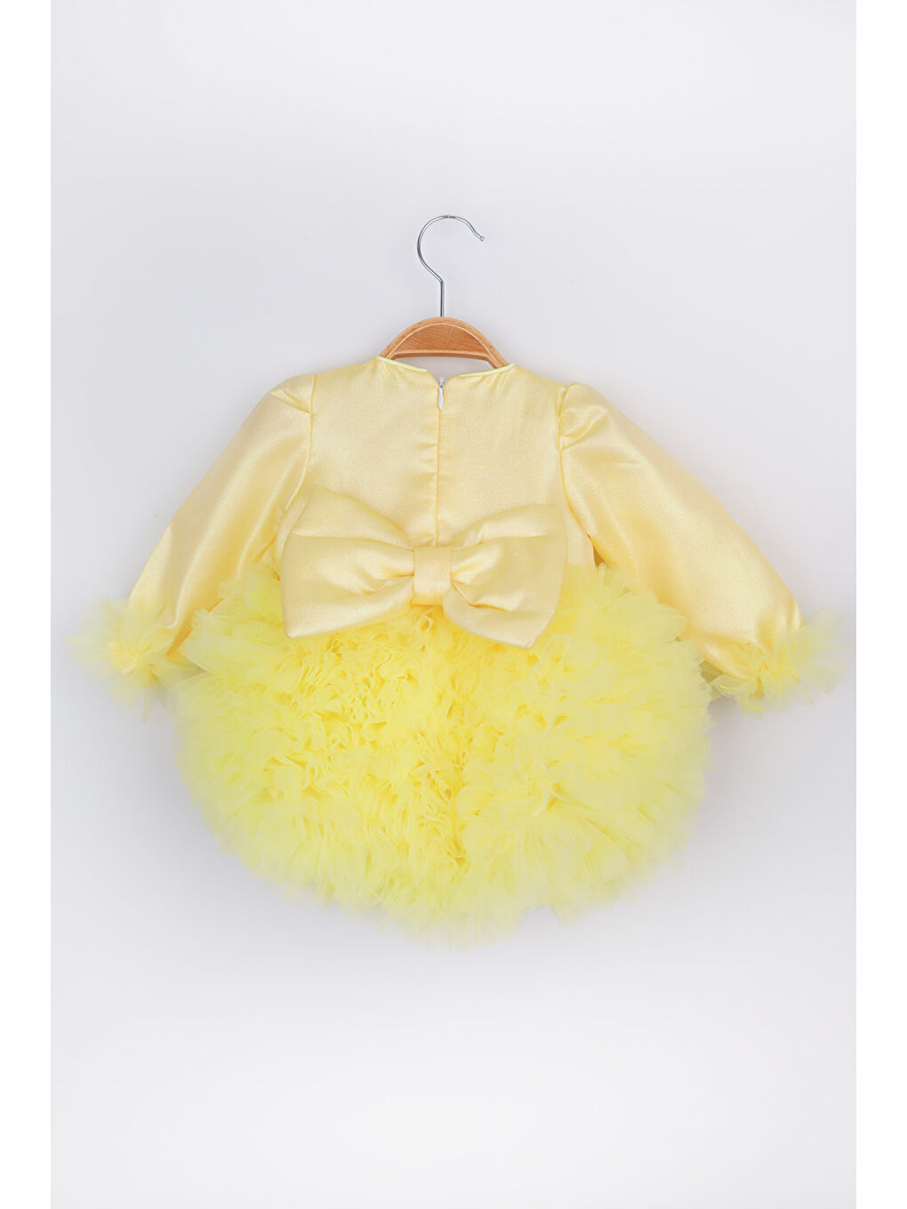 Sarı Uzun Kollu Tütülü Kız Bebek Prenses Elbise - Asel-1