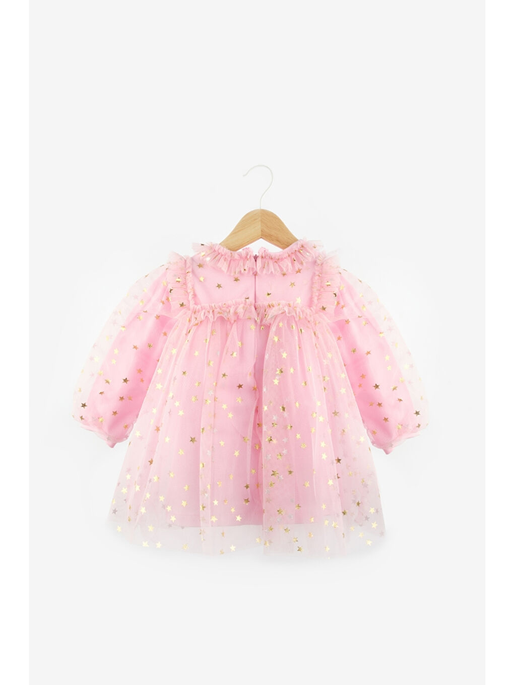 Pembe Yıldız Detaylı Kız Bebek Tül Elbise - Vanessa-1