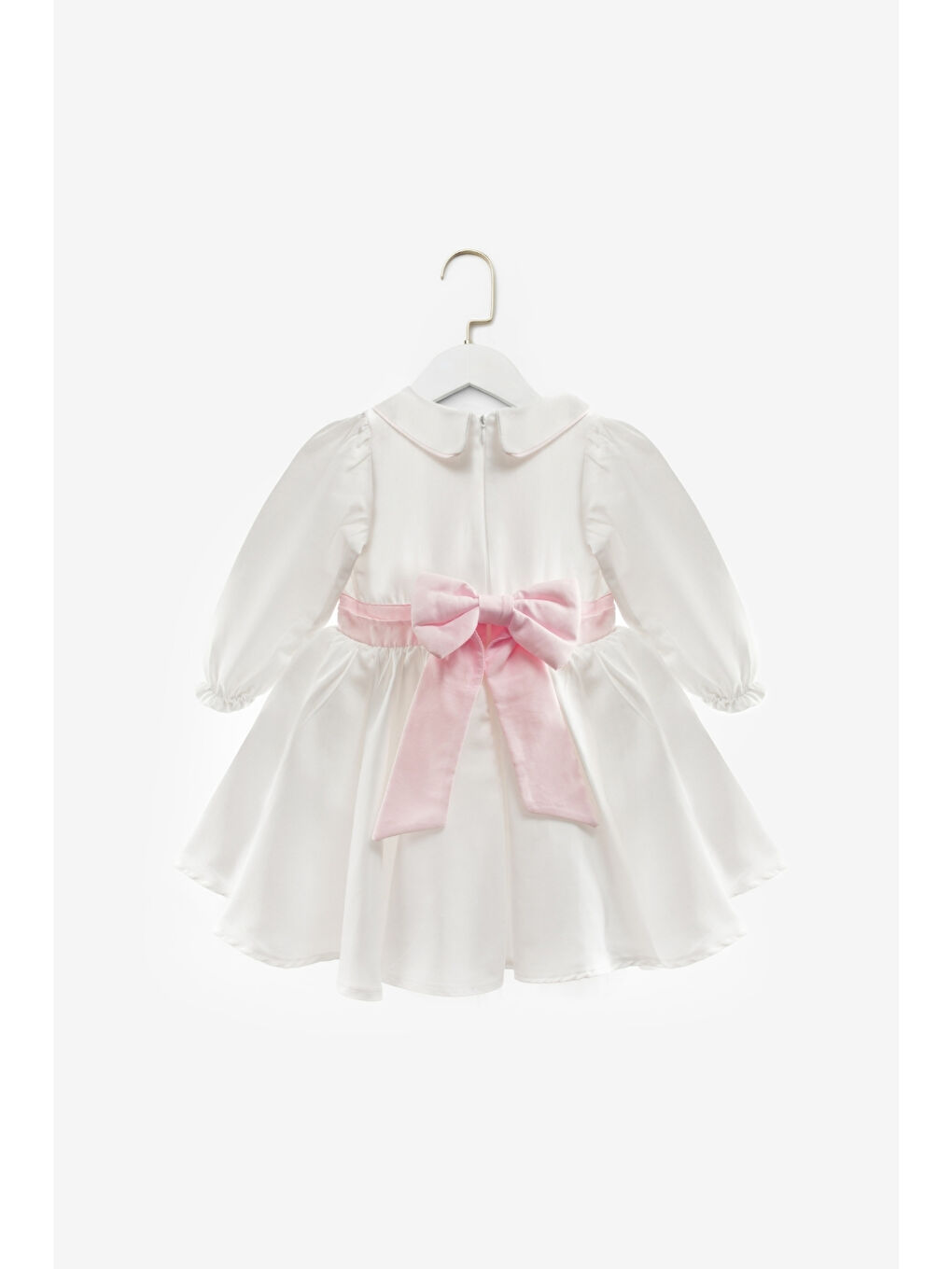 Beyaz Uzun Kollu Çiçek Nakışlı Kız Çocuk Elbise - Rina-1