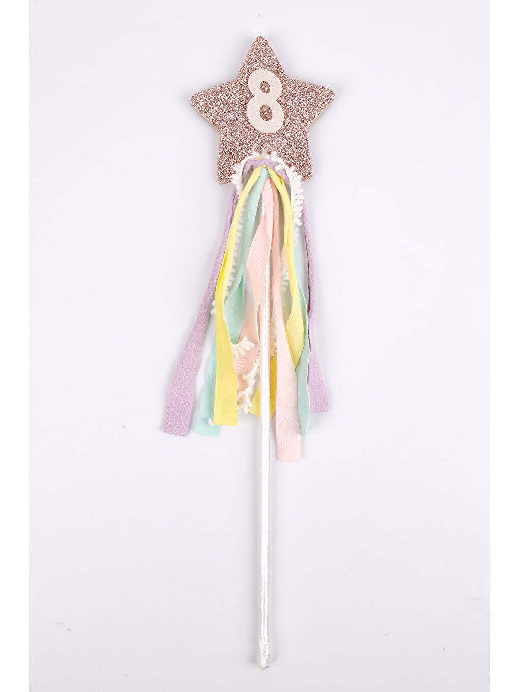 Ekru 8 Yaş Püsküllü Yıldız Kız Çocuk Parti Asa Taç Set-1