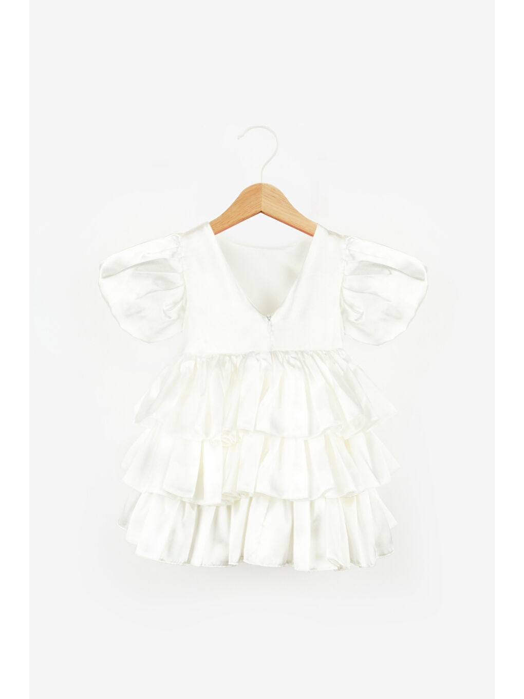 Ekru Saten Katlı Etekli Kız Çocuk Elbise - Gabriela-5