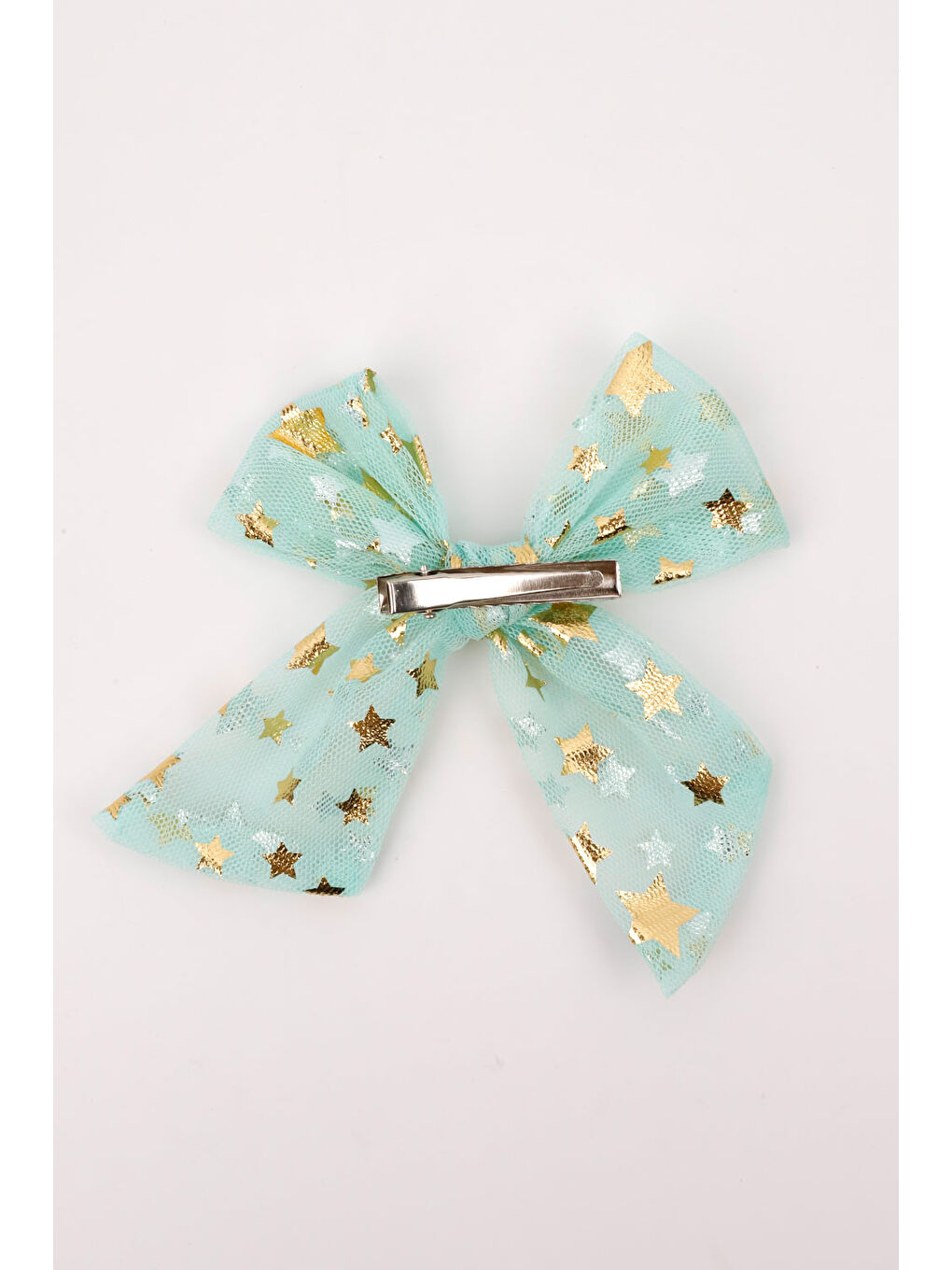 Yeşil Mint Yıldız Baskılı Tül Kız Çocuk Klips Toka-1