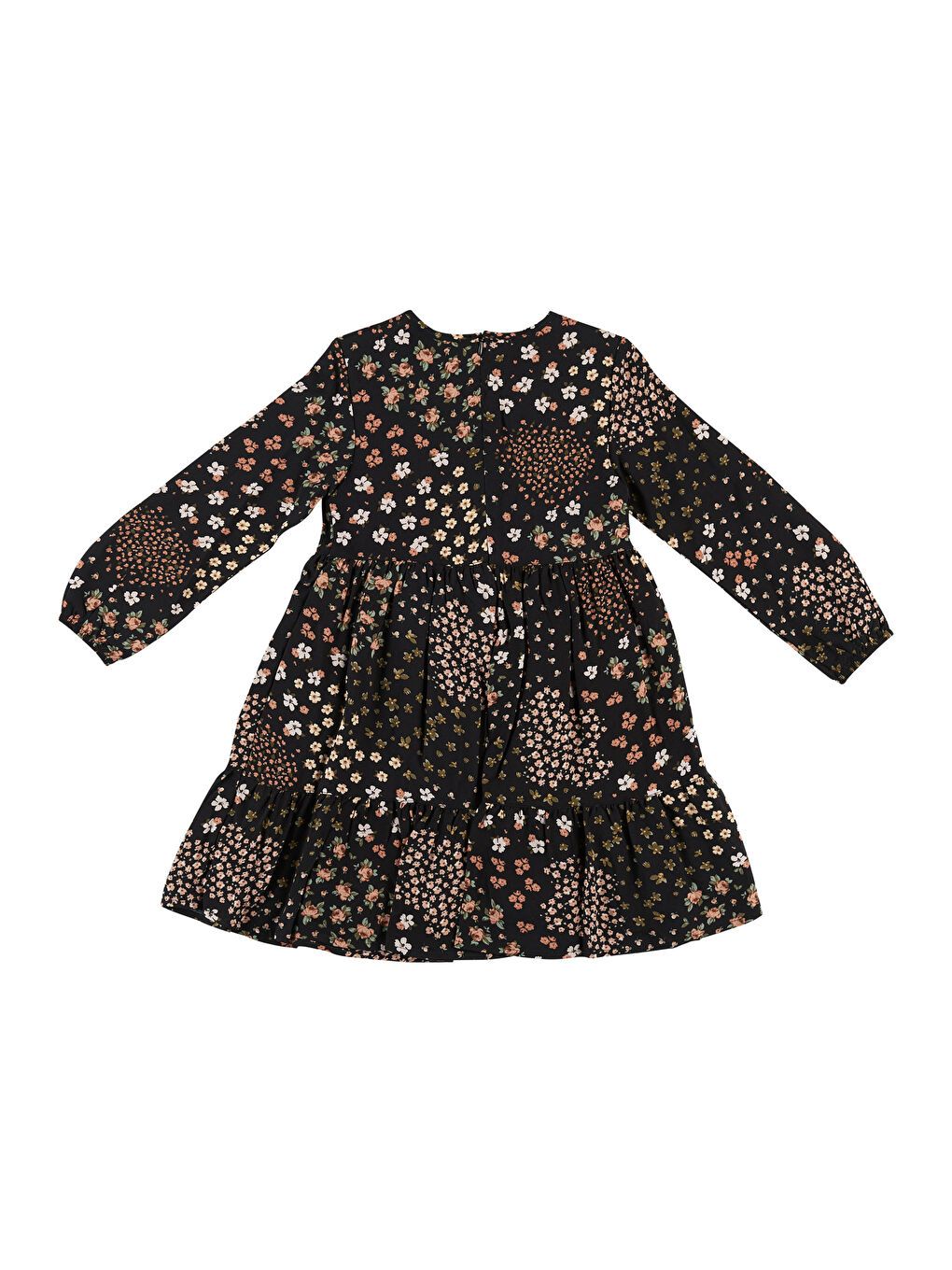 Siyah Kız Çocuk Çiçek Desenli Elbise-9