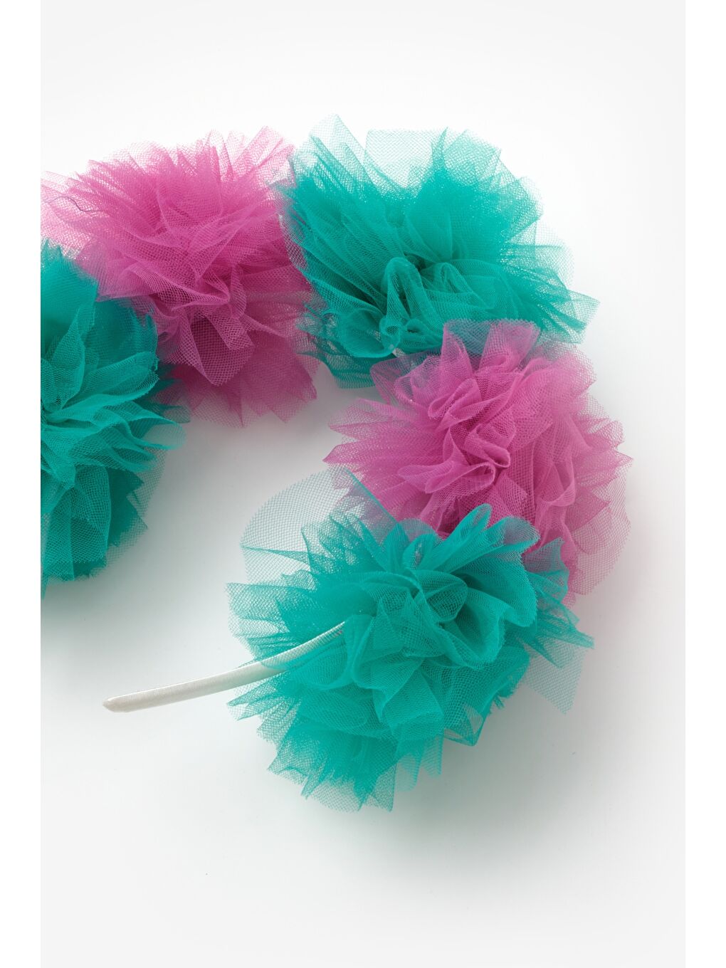 Mürdüm Yeşil 5'li Tül Ponponlu Kız Çocuk Taç-1