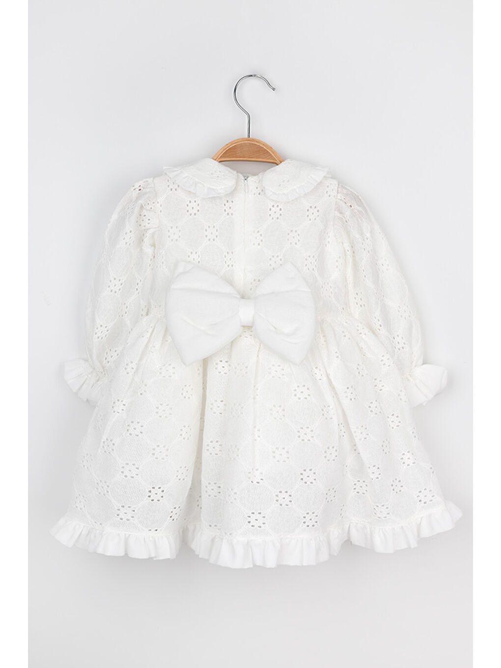 Beyaz Uzun Kollu Fisto Yaka Detaylı Kız Çocuk Elbise - Jesicca-2