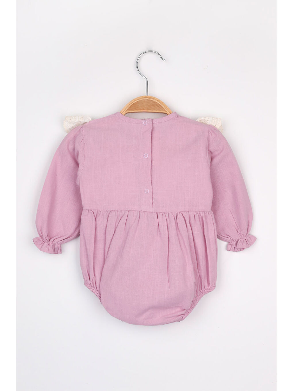 Lila Fisto Yakalı Keten Kız Bebek Romper - Tallis-1
