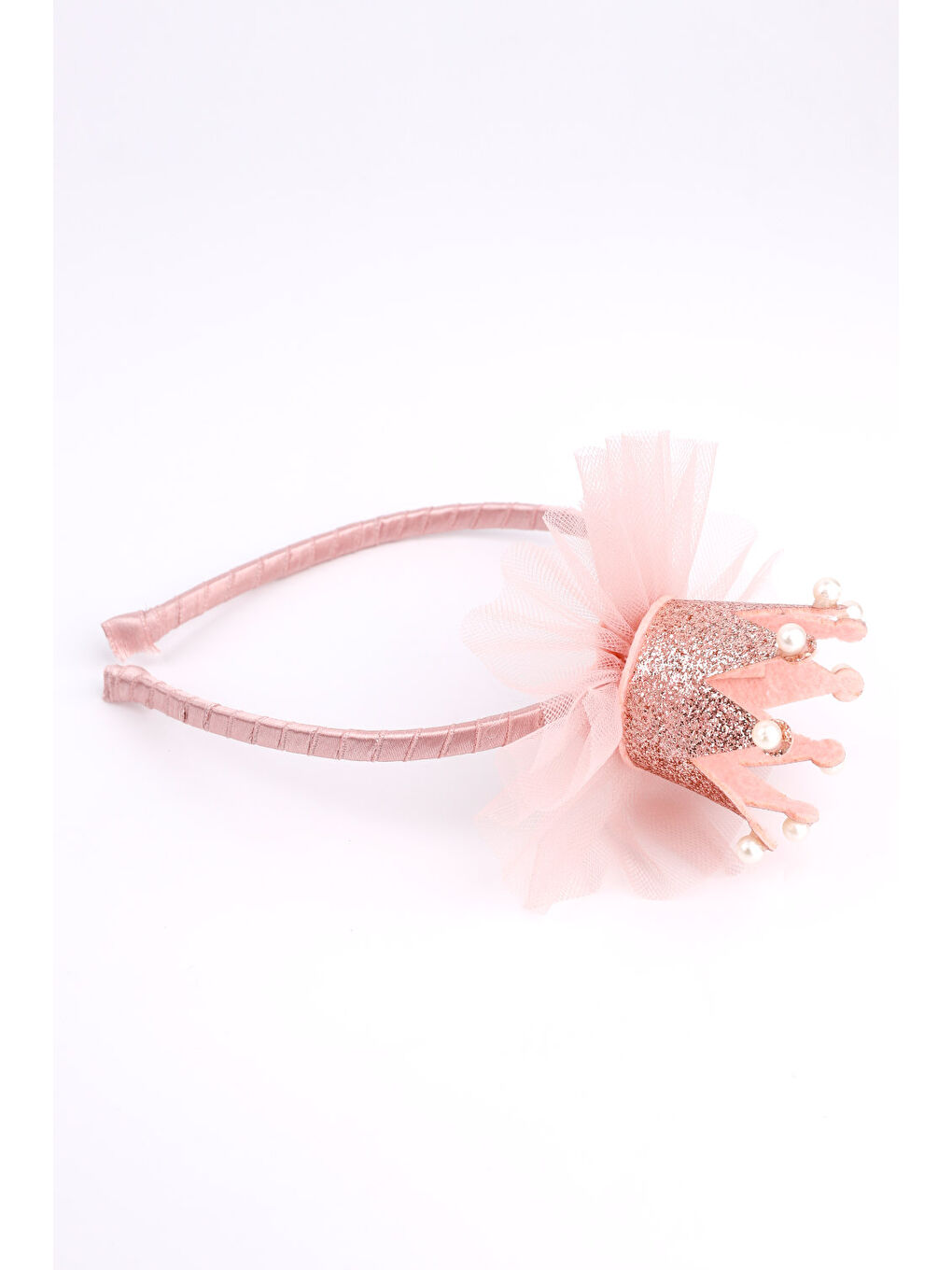 Pembe Rose İncili Kraliçe Tüllü Kız Çocuk Taç-1