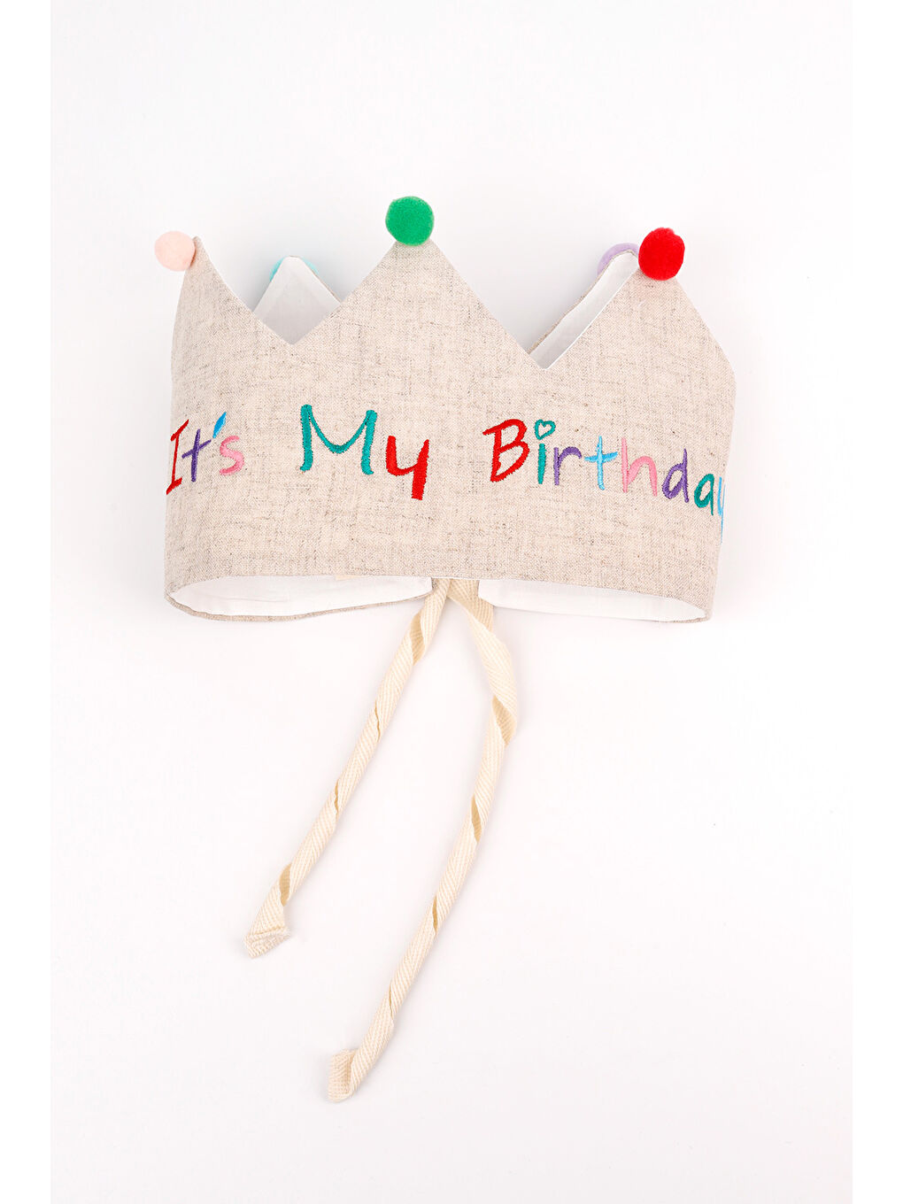 Bej Ponponlu Its My Birthday Yazılı Saç Bandı-2
