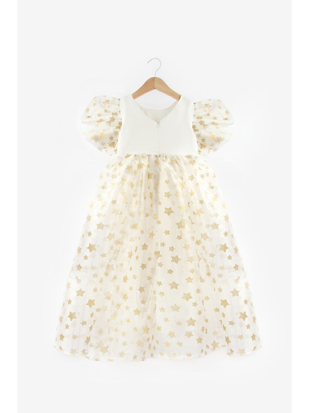 Ekru Yıldızlı Tül Etekli Kız Çocuk Elbise - Elsa-4