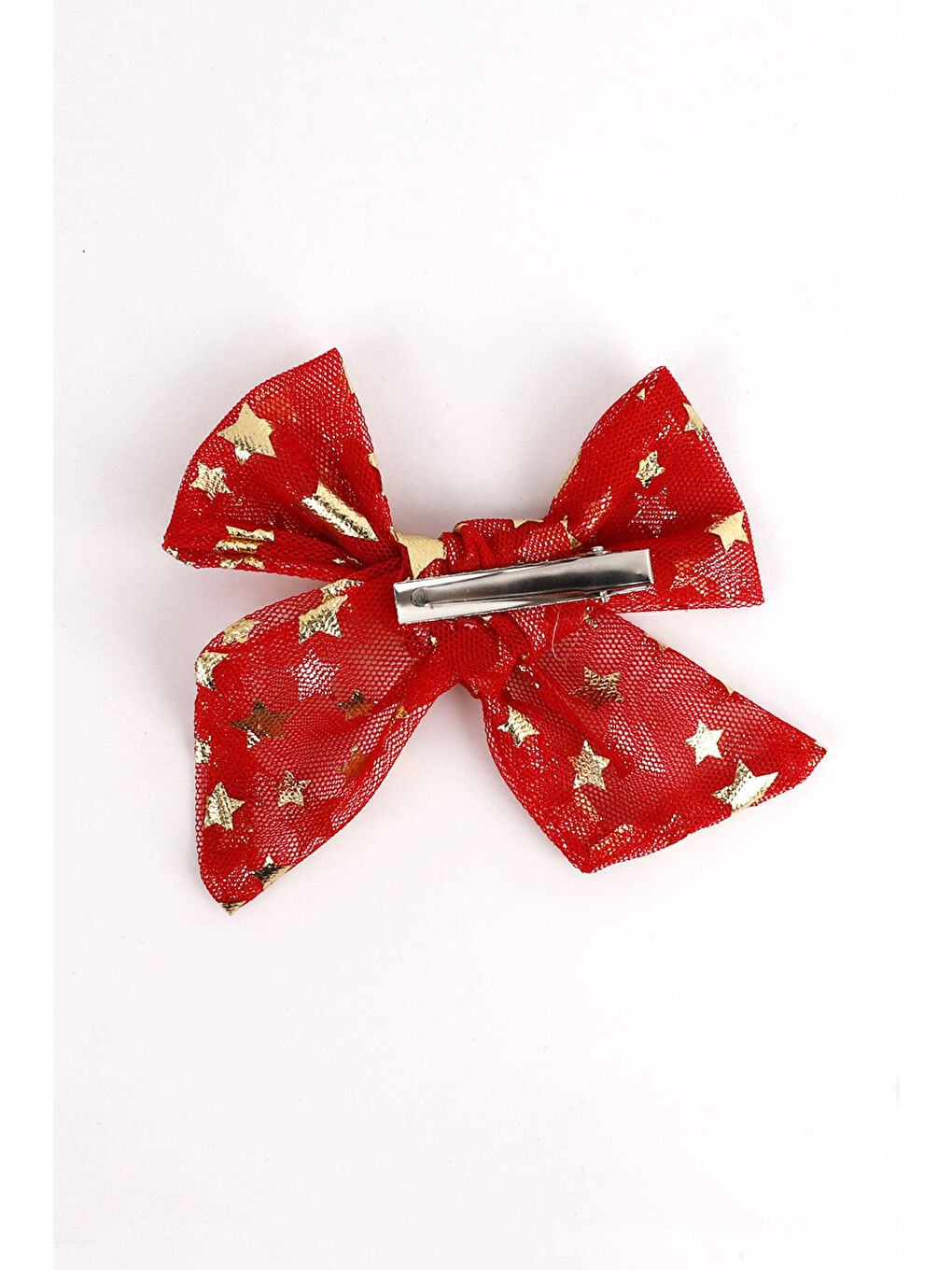 Kırmızı Yıldız Baskılı Tül Kız Çocuk Klips Toka-1