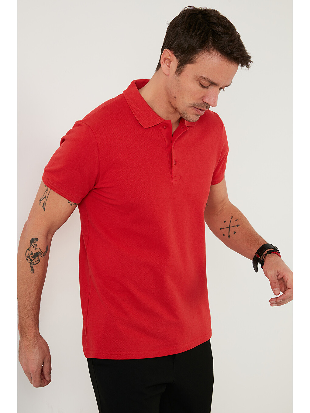Kırmızı Pamuk Regular Fit Düğmeli 2'li Paket Polo Yaka %100 Pamuk Tişört 5902127S2-1