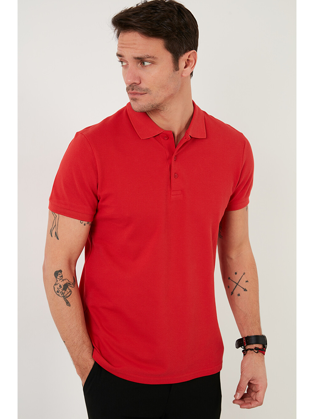 Kırmızı Pamuk Regular Fit Düğmeli 2'li Paket Polo Yaka %100 Pamuk Tişört 5902127S2-2