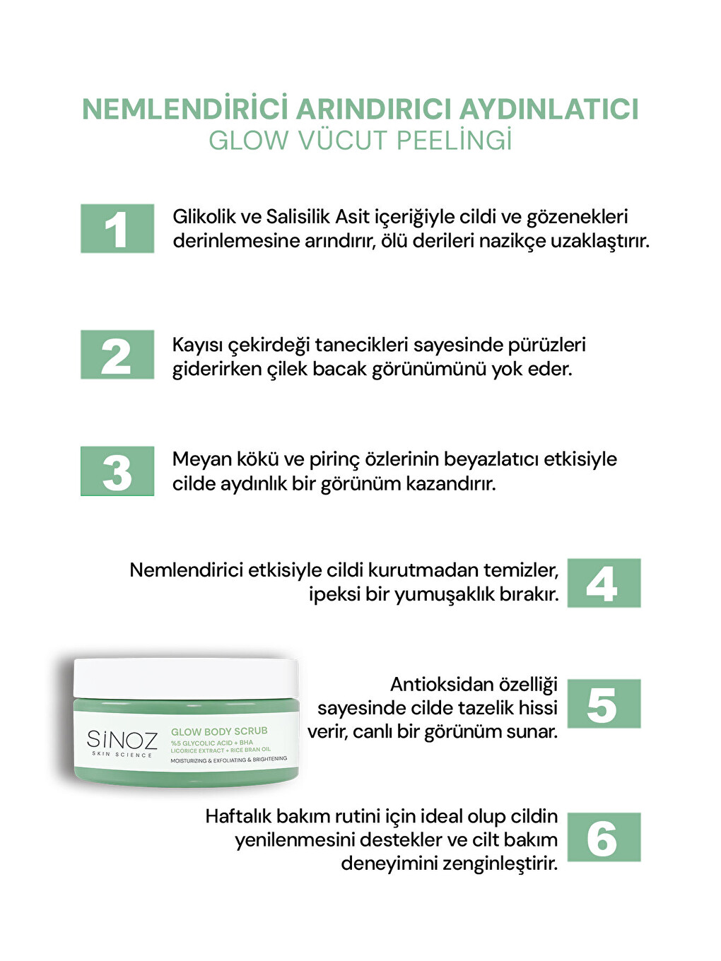 Nemlendirici, Arındırıcı ve Aydınlatıcı Glow Vücut Peelingi %5 Glikolik Asit 200 gr-1