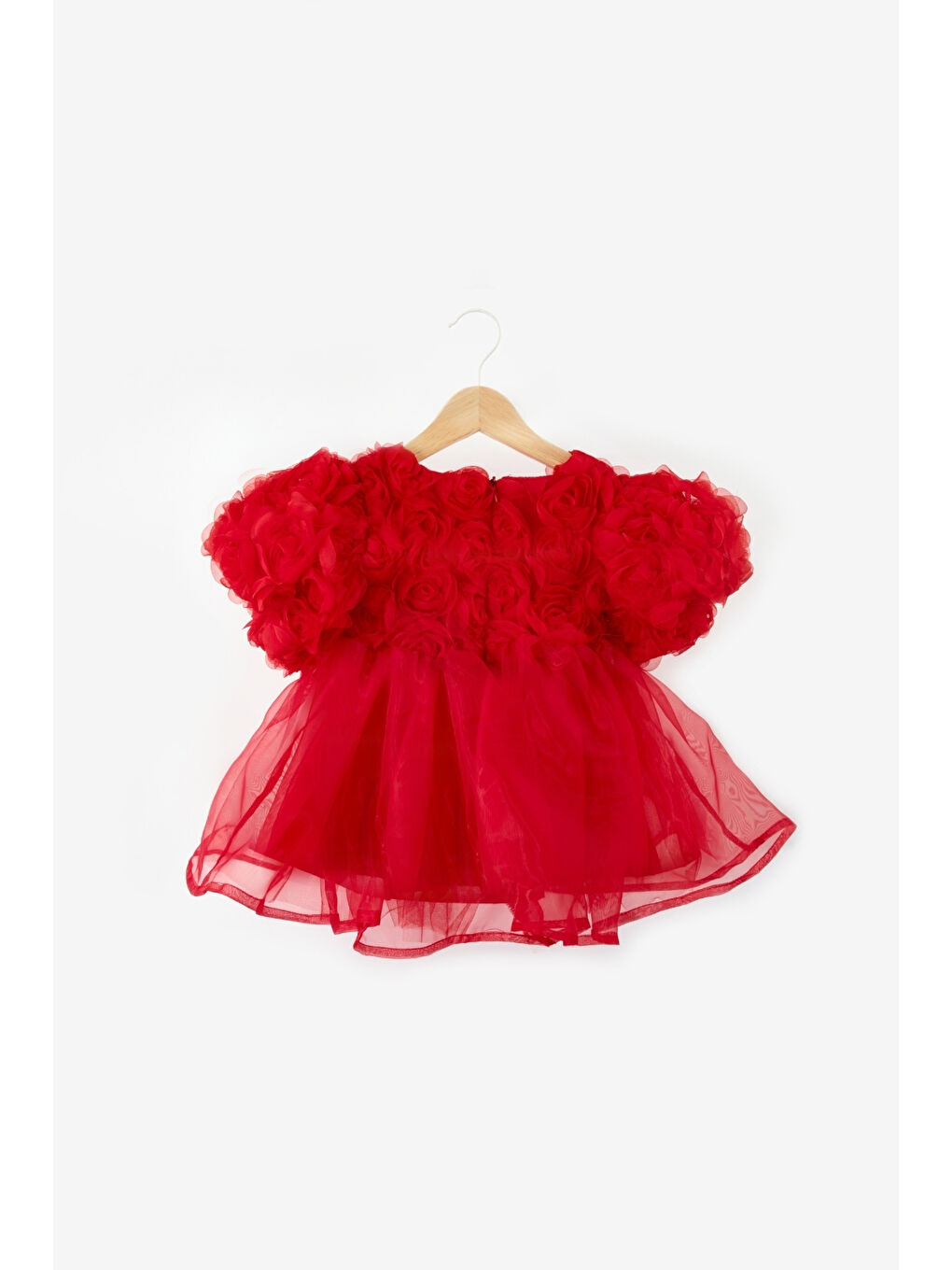 Kırmızı Gül Detaylı Tül Etekli Kız Çocuk Elbise - Nelia-3