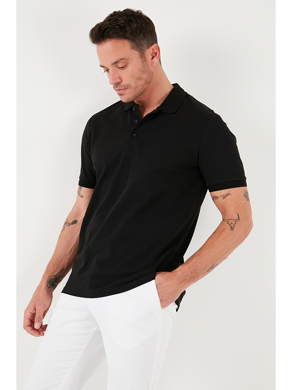 Siyah Pamuk Regular Fit Düğmeli 2'li Paket Polo Yaka %100 Pamuk Tişört 5902127S2-1