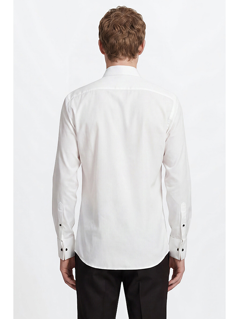 Erkek Beyaz Pamuklu Slim Fit Dar Kesim Ata Yaka Esnek Gömlek-4