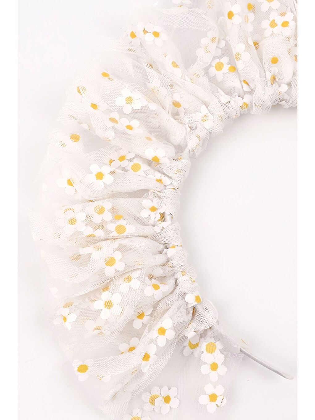 Beyaz Üzeri Papatyalı Kız Çocuk Tül Taç-1