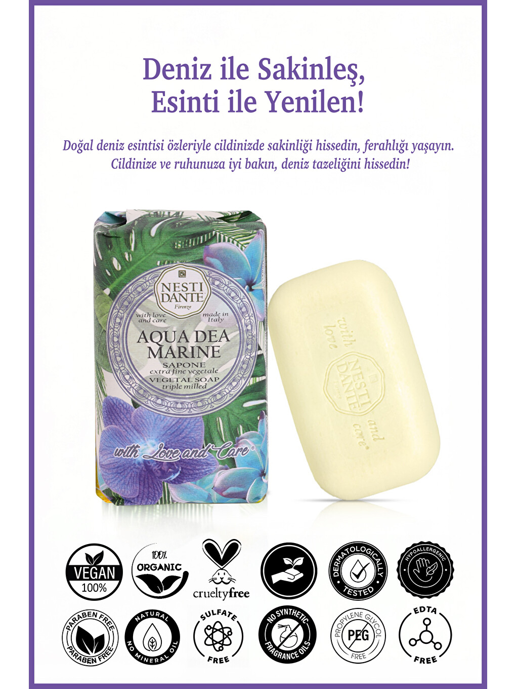 With Love And Care Aqua Dea Marine Katı Sabun 250 gr | Deniz Esintisi | Nemlendirici | Banyo Sabunu-1