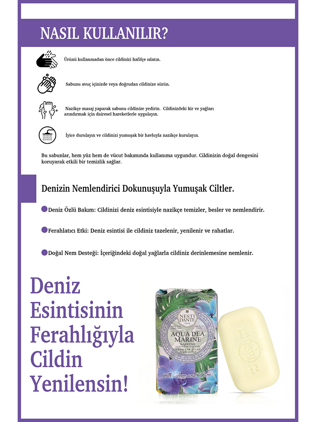 With Love And Care Aqua Dea Marine Katı Sabun 250 gr | Deniz Esintisi | Nemlendirici | Banyo Sabunu-3
