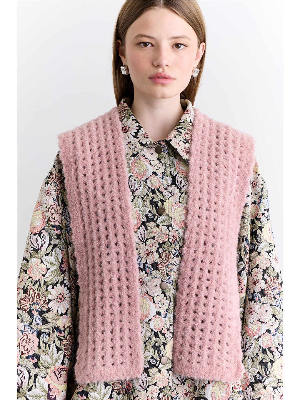 Soft Dokulu Yakalı Şal Pembe