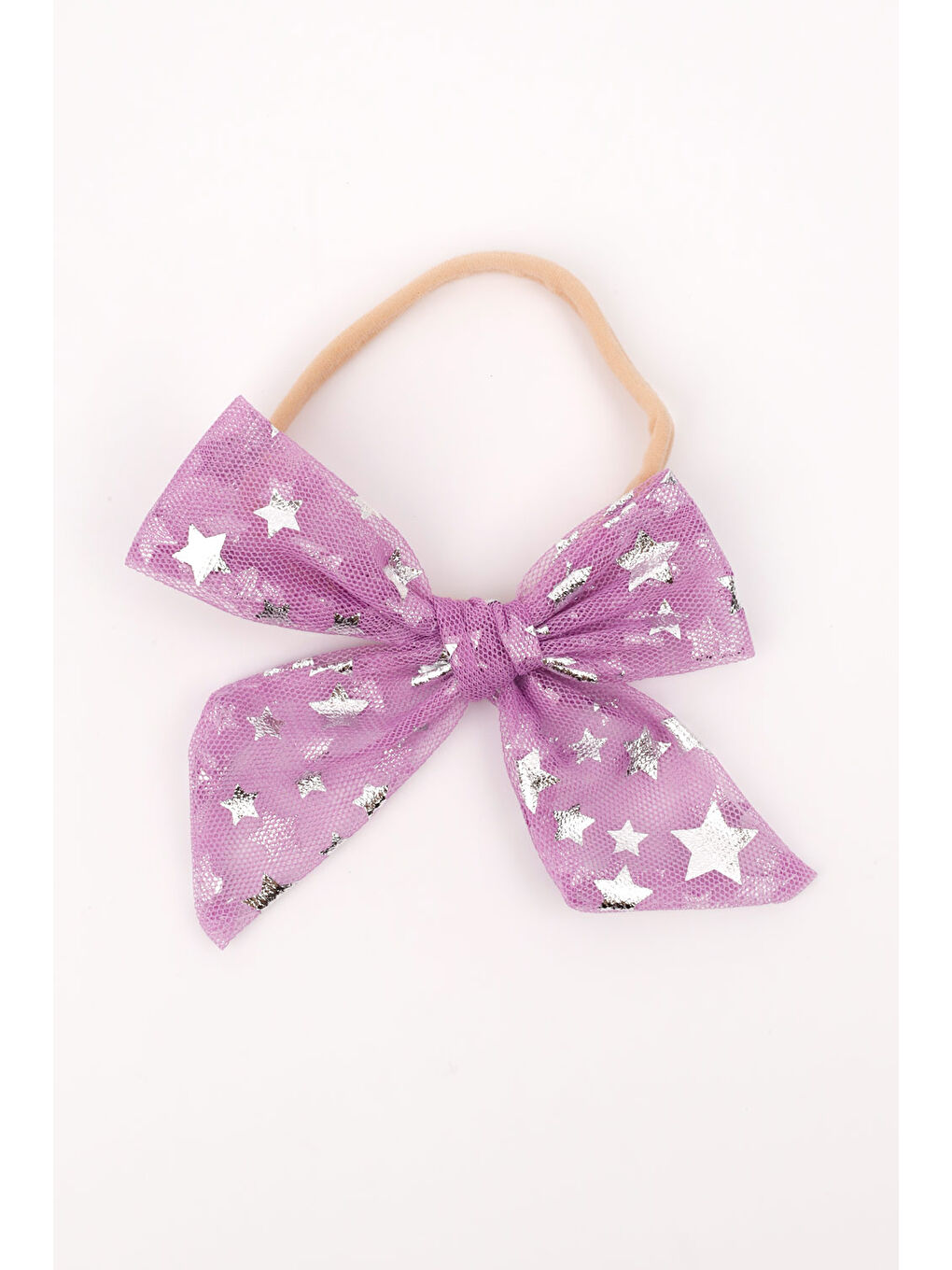 Lila Yıldız Baskılı Tül Kız Çocuk Saç Bandı-1