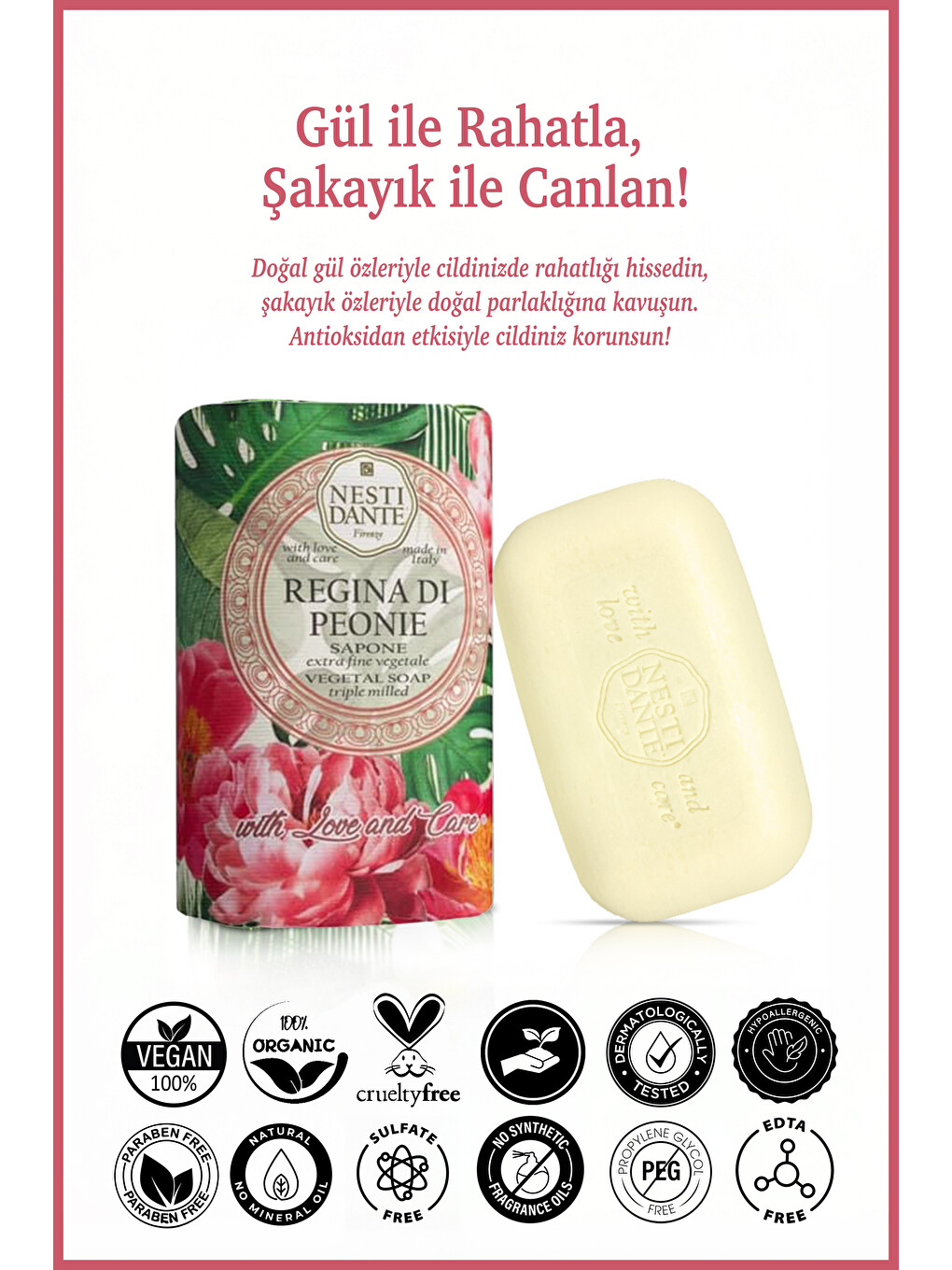 With Love And Care Regina Di Peonie Katı Sabun 250 gr | Gül ve Şakayık | Antioksidan | Banyo Sabunu-1