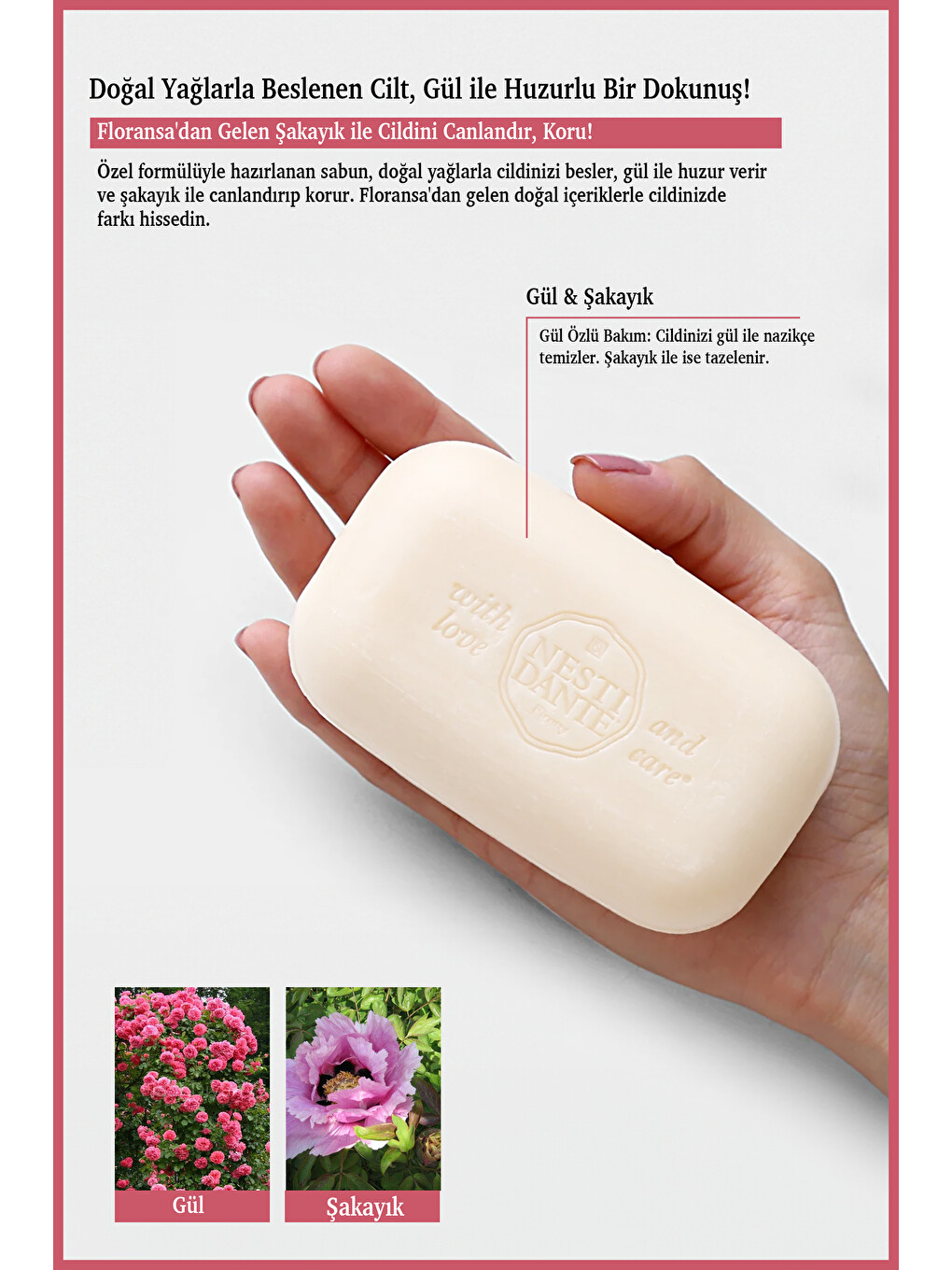 With Love And Care Regina Di Peonie Katı Sabun 250 gr | Gül ve Şakayık | Antioksidan | Banyo Sabunu-2
