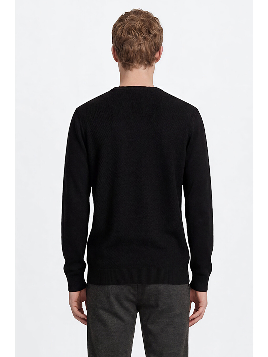 Erkek Siyah Pamuklu Standart Fit Normal Kesim Bisiklet Yaka Sweatshirt-4