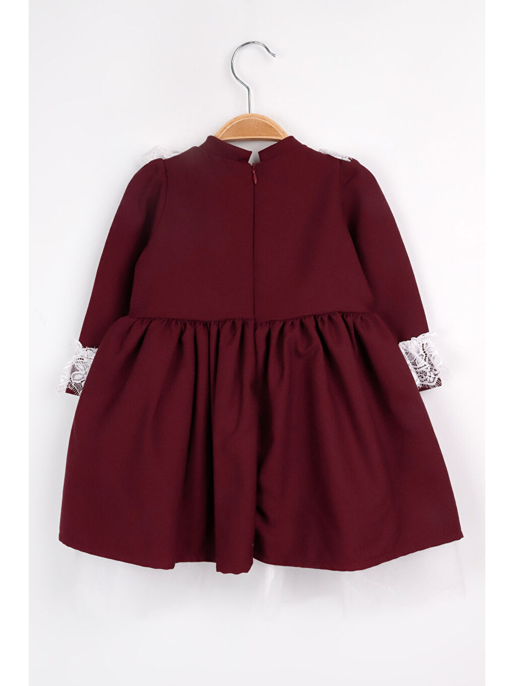 Bordo Dantel Detaylı Bordo Kız Çocuk Elbise - Gina-3