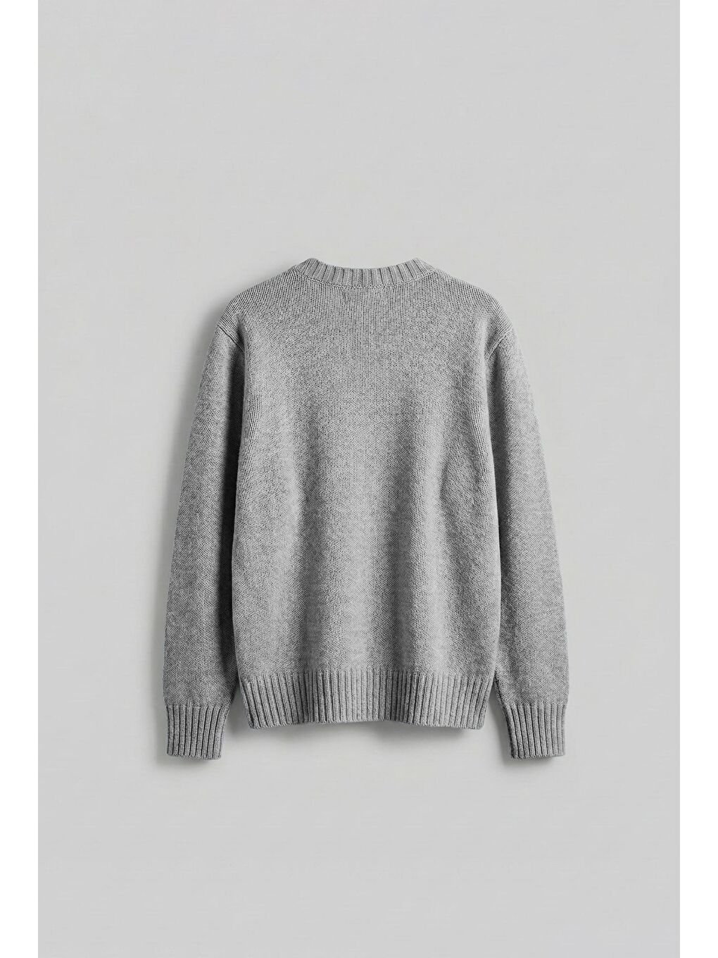 Erkek Regular Fit Bisiklet Yaka Kazak Gri-1