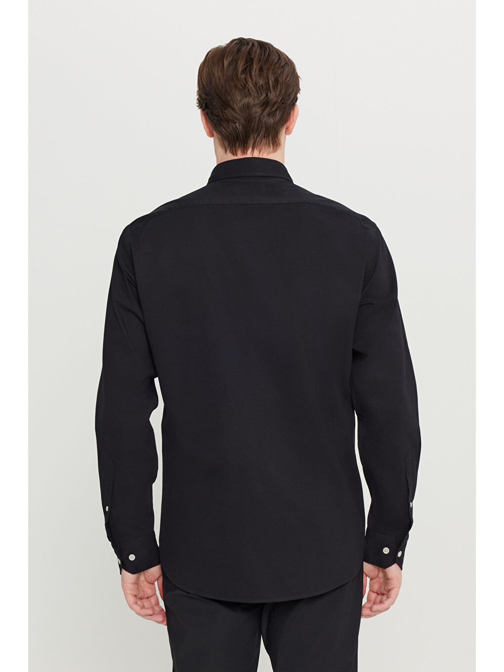 Erkek Siyah Comfort Fit Rahat Kesim Düğmeli Yaka Kadife Gömlek-4