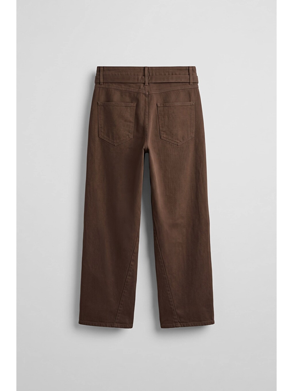 Erkek Baggy Fit Yüksek Bel Kemerli Gabardin Pantolon Kahverengi-1