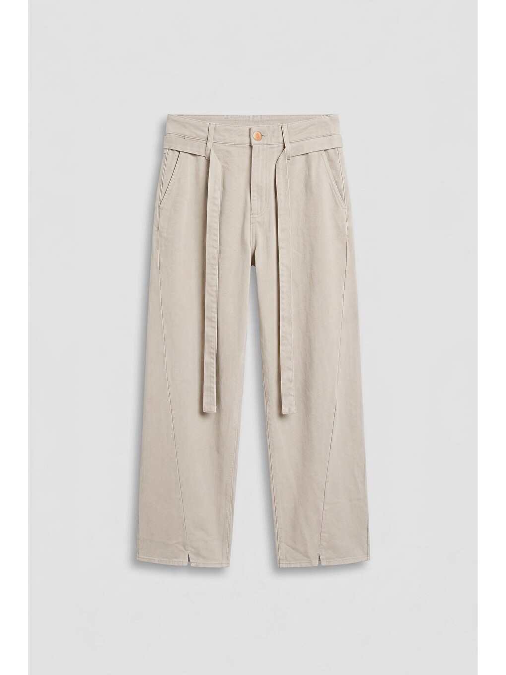 Bej Erkek Baggy Fit Yüksek Bel Kemerli Gabardin Pantolon Taş Rengi