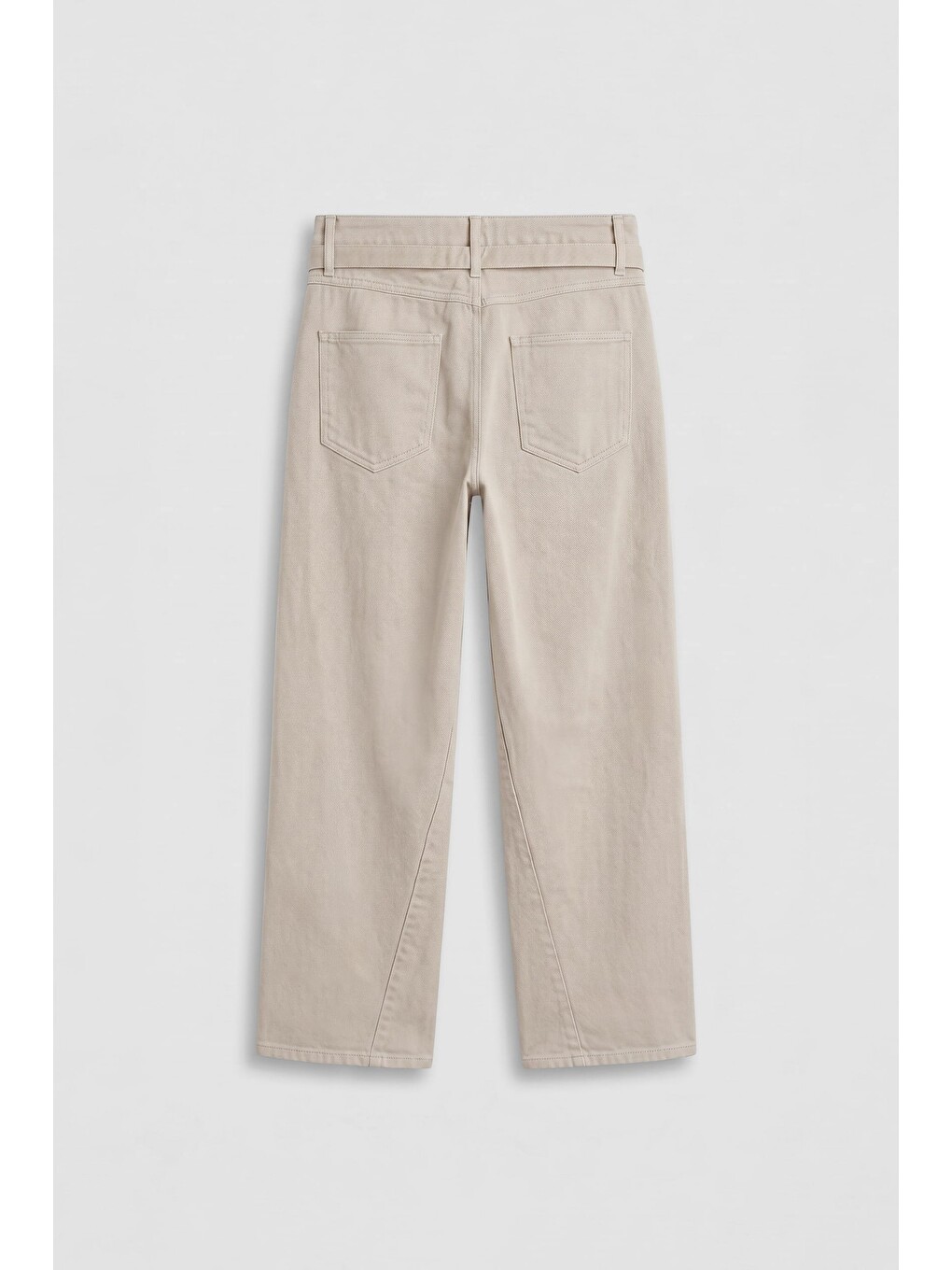 Bej Erkek Baggy Fit Yüksek Bel Kemerli Gabardin Pantolon Taş Rengi-1