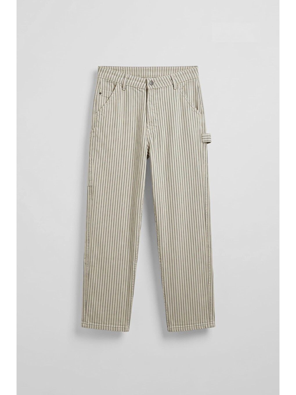 Erkek Baggy Fit Çizgili Jean Pantolon Bej