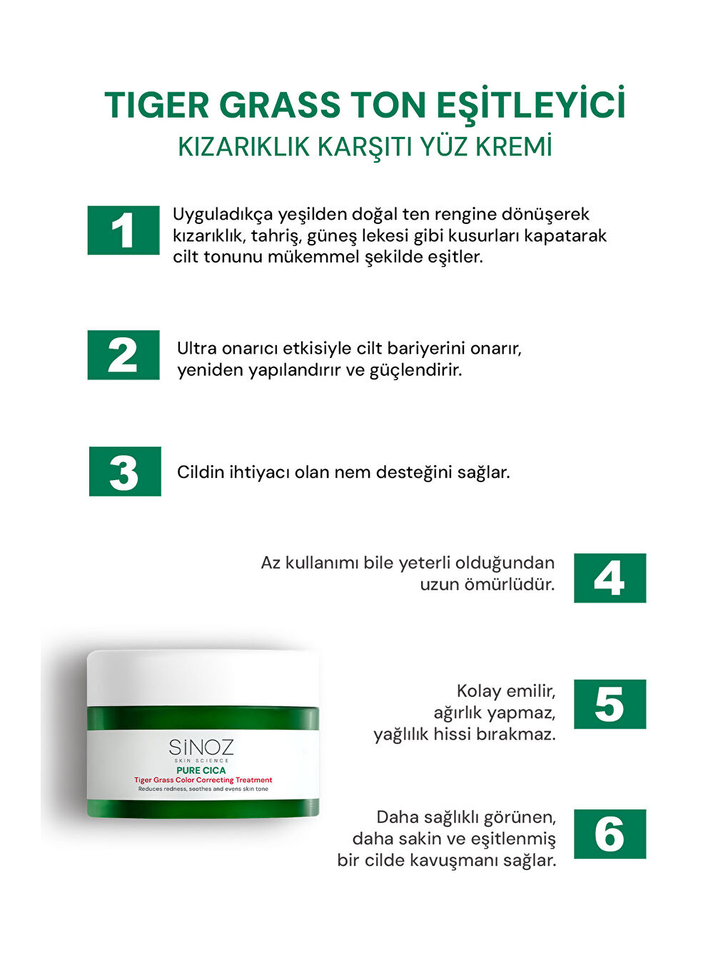 Pure Cica Tiger Grass Ton Eşitleyici Yoğun Onarıcı Yatıştırıcı Kızarıklık Karşıtı Yüz Kremi 15 ML-1