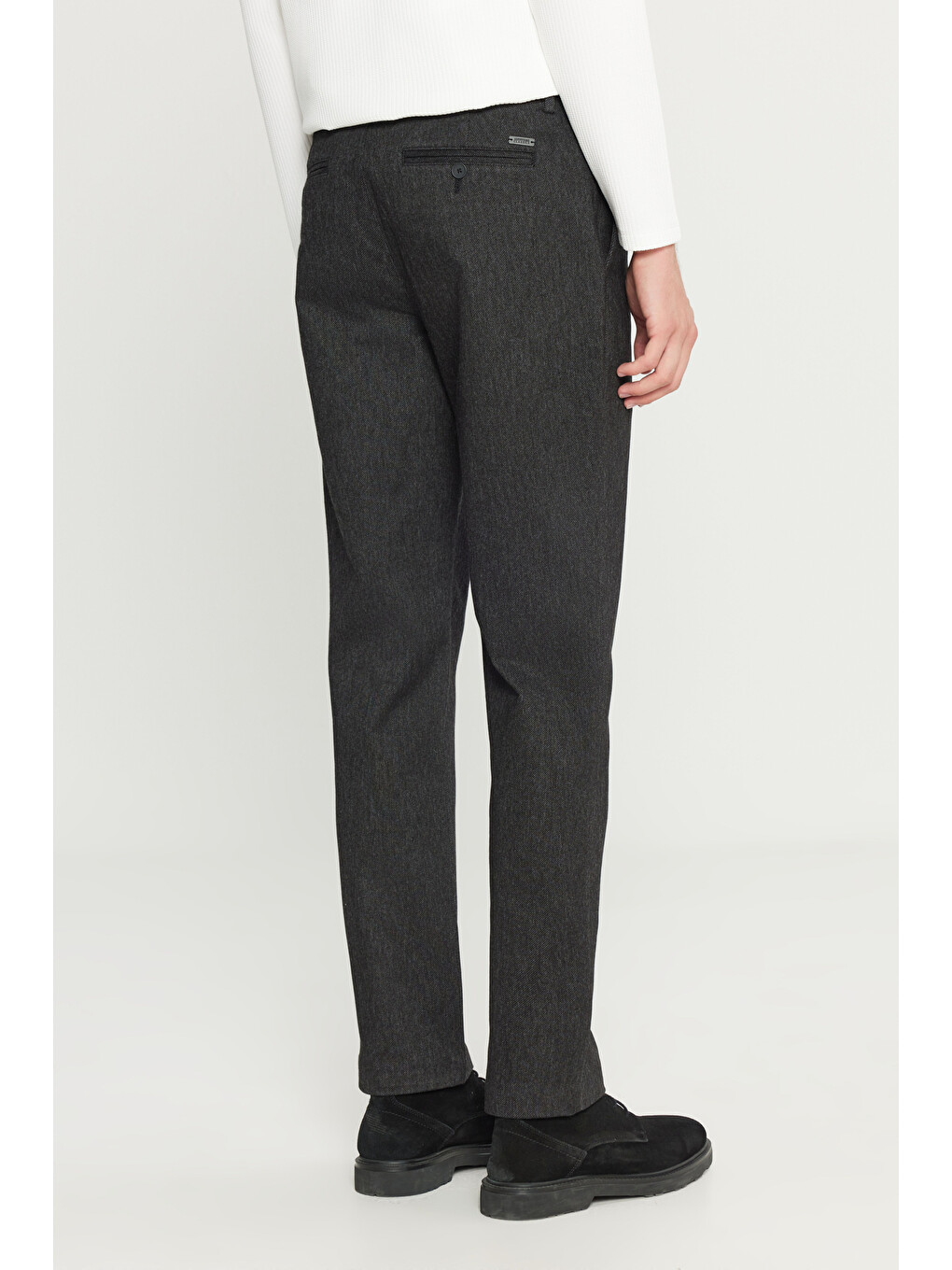 Erkek Siyah Pamuklu Regular Fit Normal Kesim Diagonal Desenli Yan Cepli Esnek Casual Pantolon-4