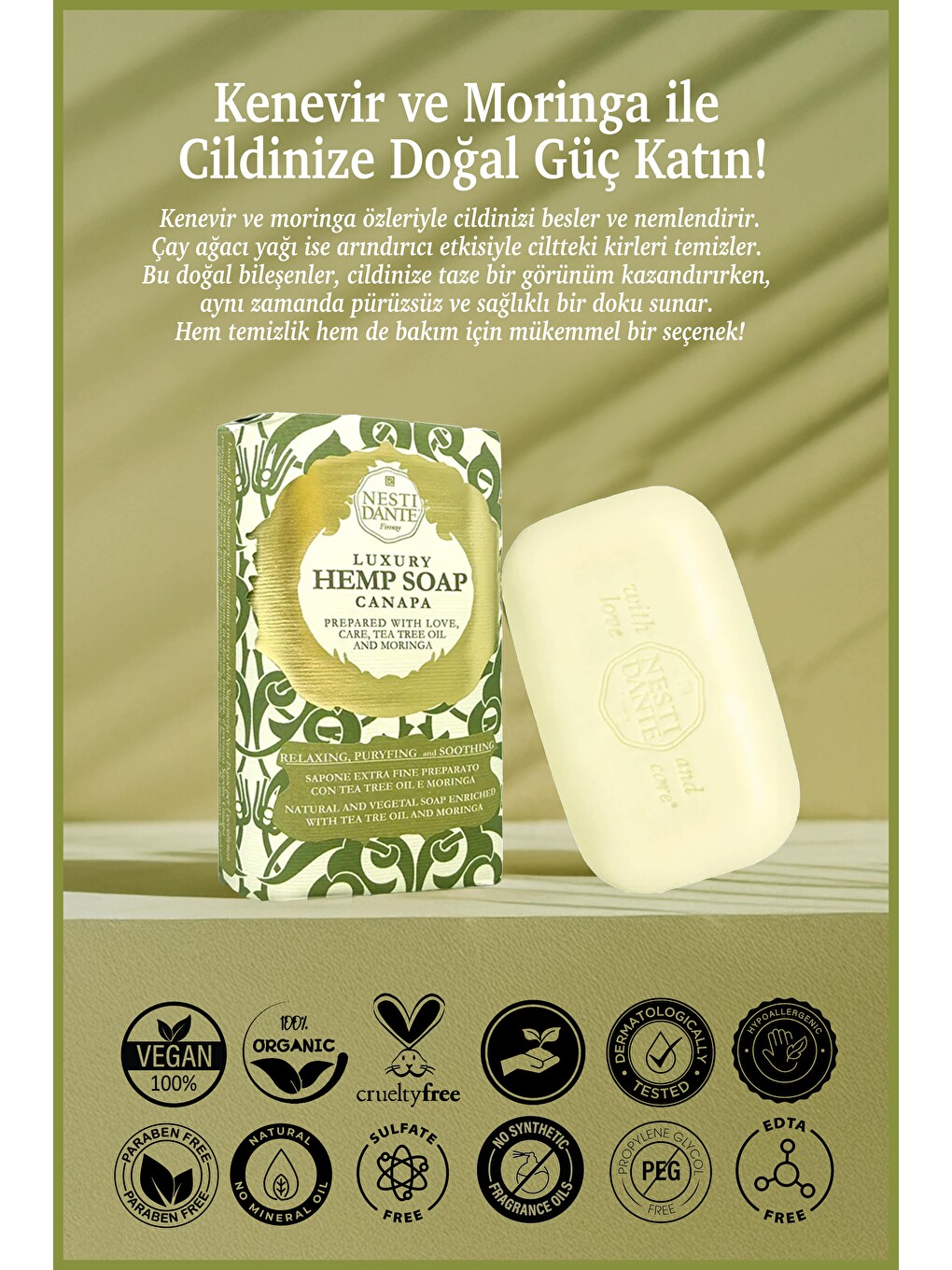 Luxury Hemp Canapa Katı Sabun 250 gr | Kenevir Özü | Antioksidan ve Detoks | Banyo Sabunu-1