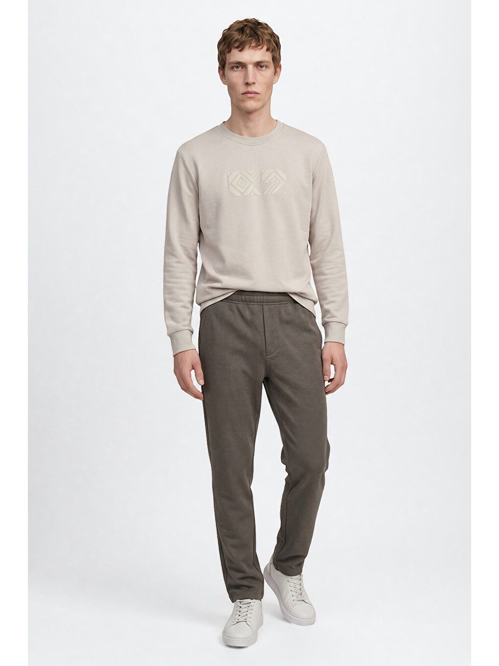 Erkek Açık Gri Pamuklu Standart Fit Normal Kesim Bisiklet Yaka Sweatshirt-1