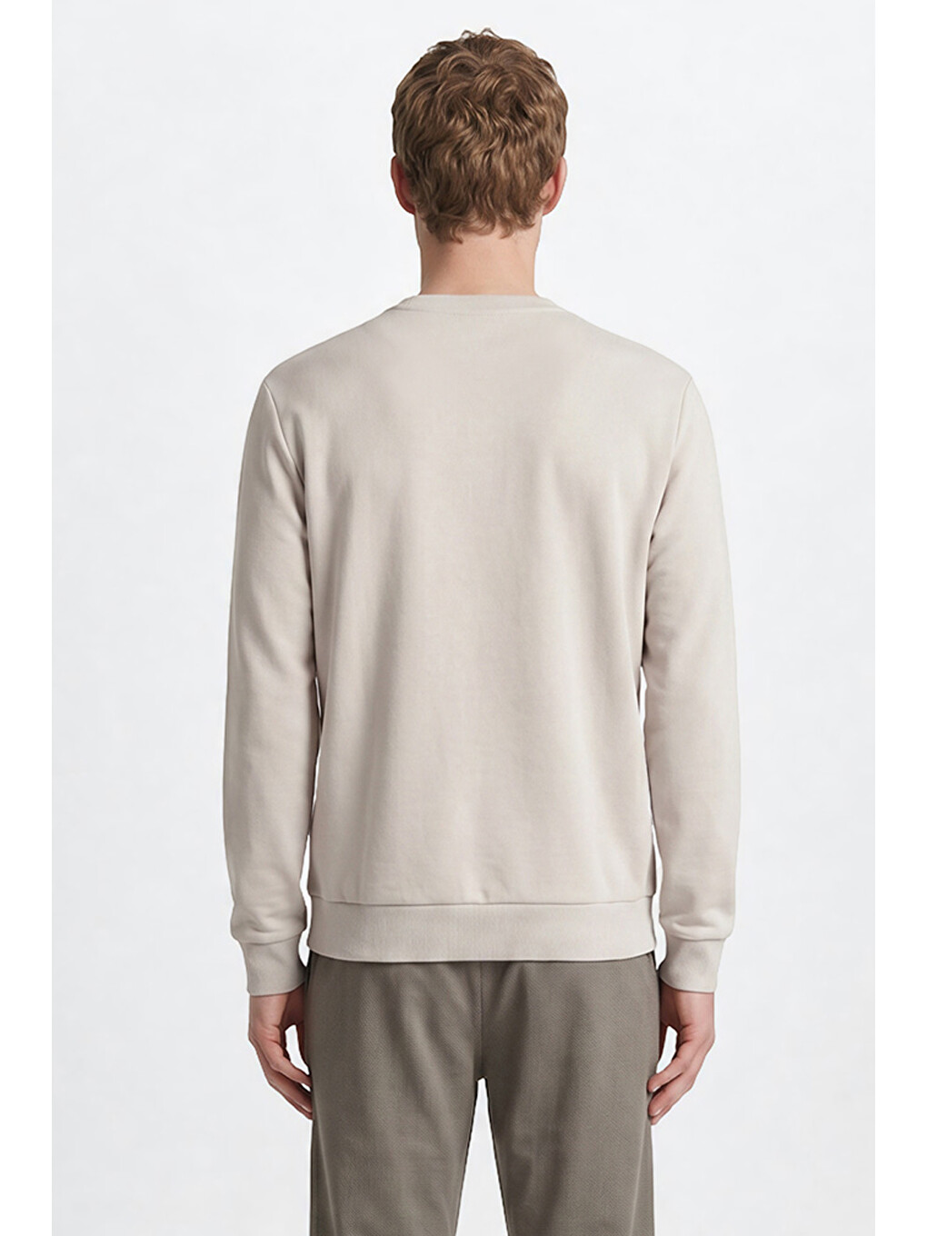 Erkek Açık Gri Pamuklu Standart Fit Normal Kesim Bisiklet Yaka Sweatshirt-4
