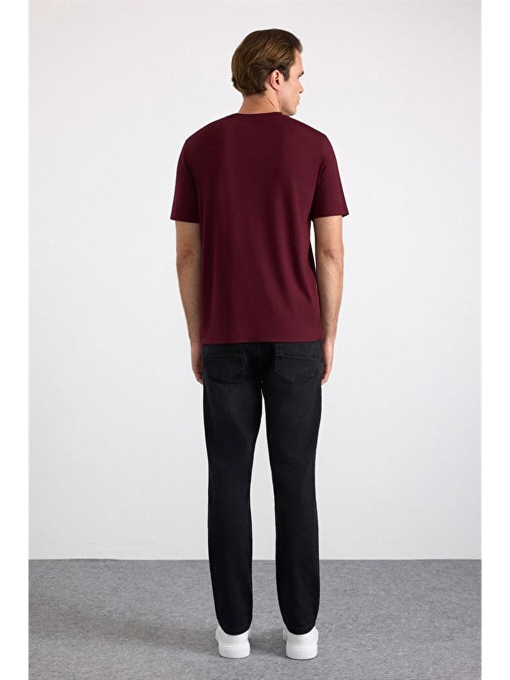 Koyu Bordo Slim Düz Baskısız Süprem Bisiklet Yaka Tişört-4