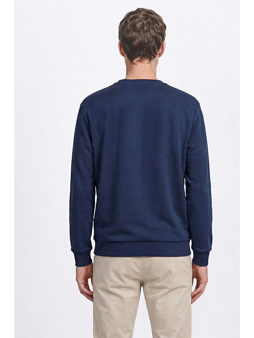 Erkek Lacivert Pamuklu Standart Fit Normal Kesim Bisiklet Yaka Sweatshirt-4
