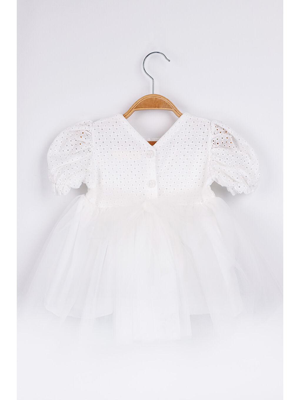 Beyaz Kısa Kollu Fisto Bluzlu Tül Etekli Kız Çocuk Elbise - Marcia-5
