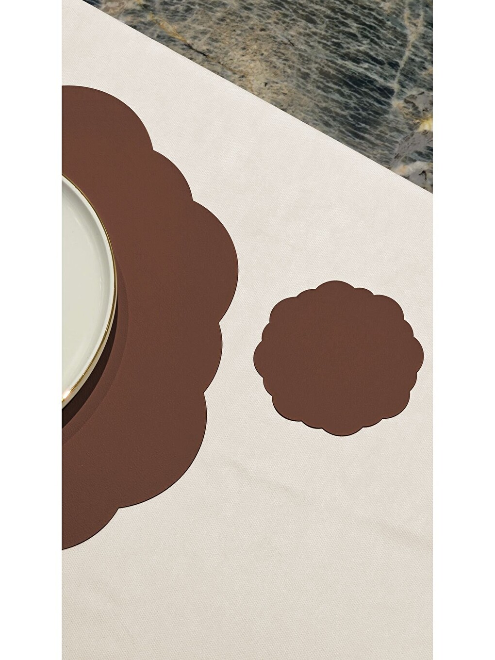 Kahverengi Deri Amerikan Servis Supla Placemats Dalga Model Kiremit 2 Kişilik 4 Parça