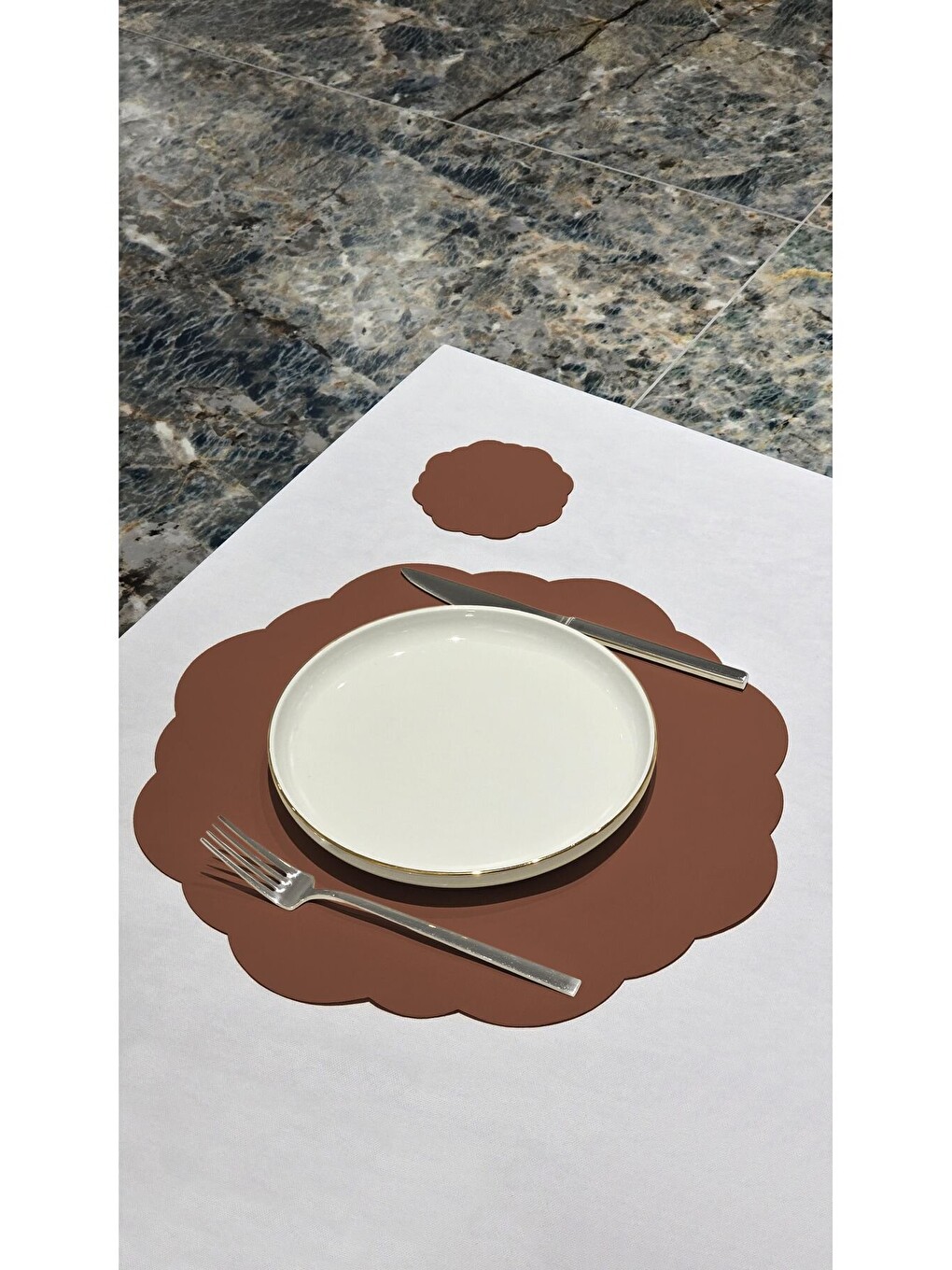 Kahverengi Deri Amerikan Servis Supla Placemats Dalga Model Kiremit 2 Kişilik 4 Parça-1