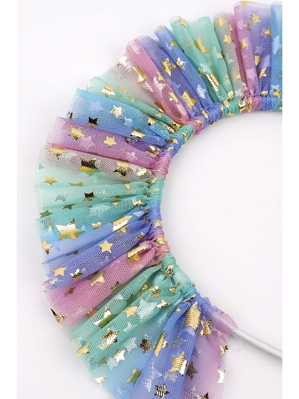 Karışık Çok Renkli Üzeri Yıldızlı Kız Çocuk Tül Taç-1