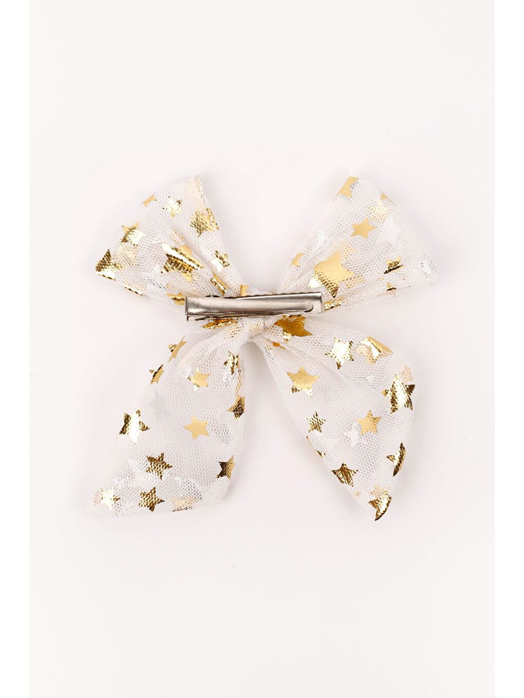 Ekru Yıldız Baskılı Tül Kız Çocuk Klips Toka-1