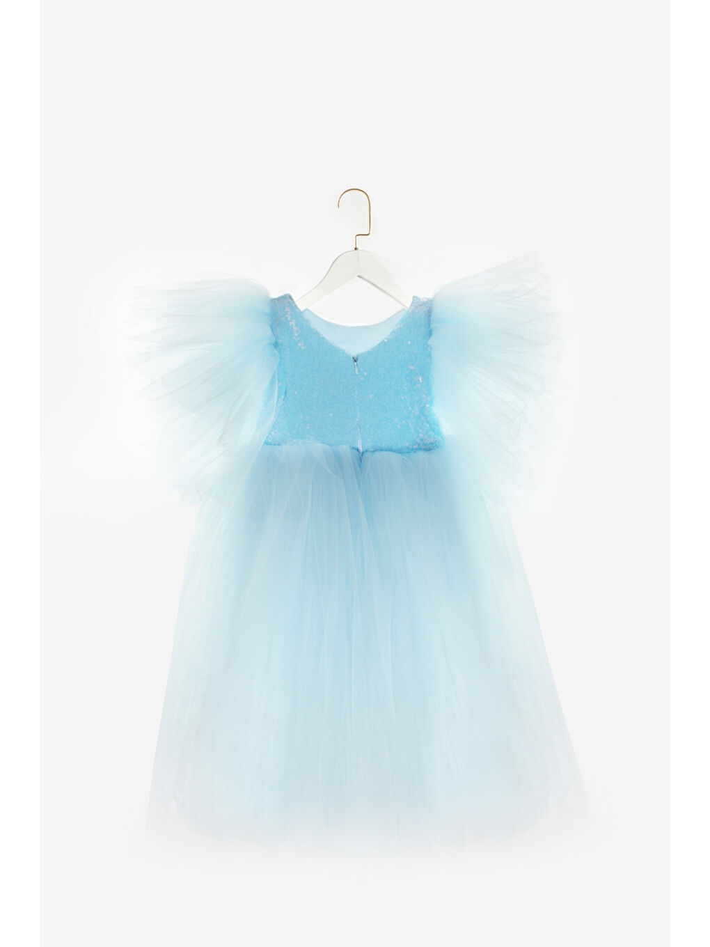 Mavi Önü Pullu Kız Çocuk Tül Elbise - Halsey-4