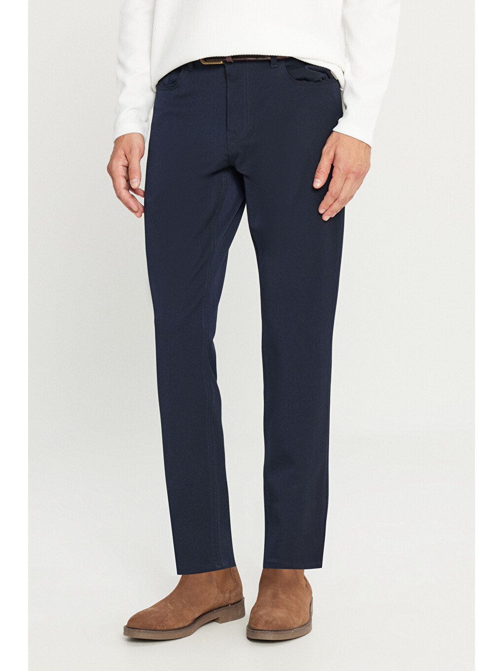 Erkek Lacivert Yumuşak Dokulu Slim Fit Dar Kesim 5 Cepli Esnek Casual Pantolon