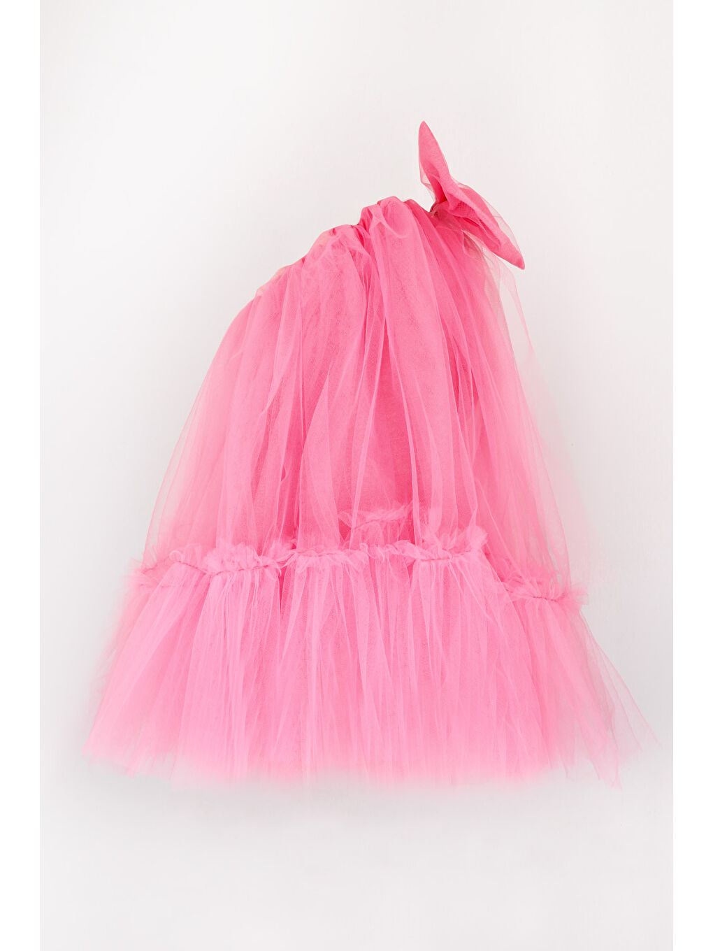 Pembe Tek Omuzlu Fiyonklu Kız Çocuk Tül Elbise - Orlene-4